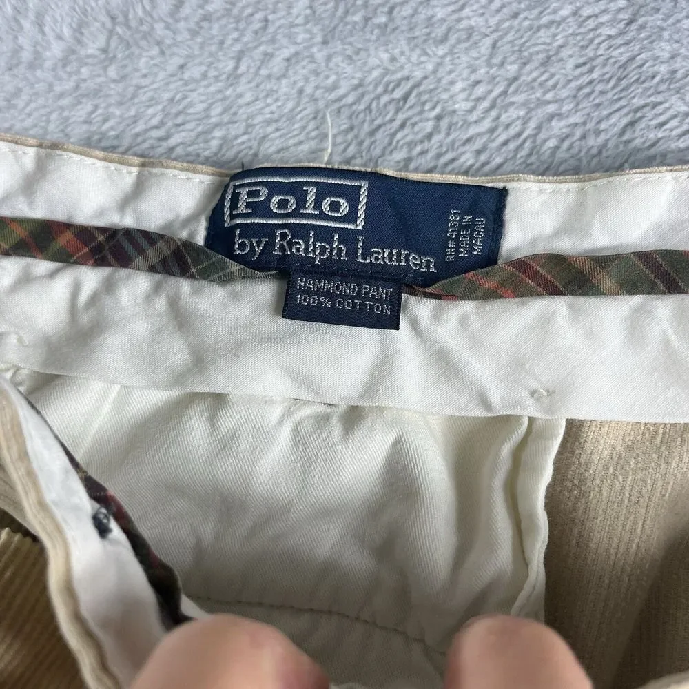 Polo Ralph Lauren Corduroy Hammond Pants Men's 38x30‎ Tan Pleated Cuffed Classic